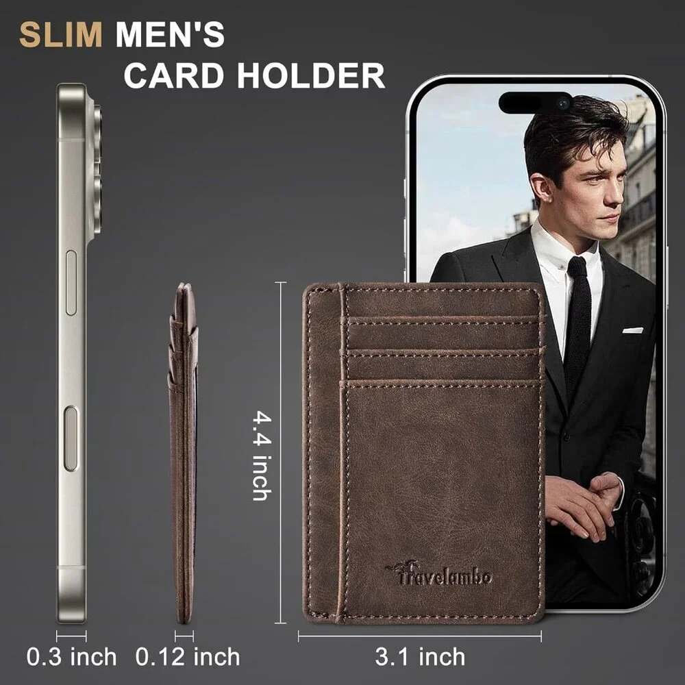 Men's Ch Coffee Slim Front Pocket Minimalist Leather Rfid Blocking Wallet
